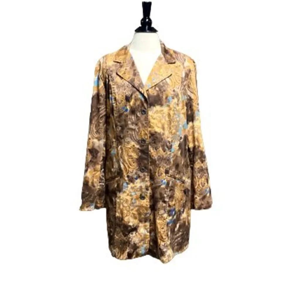 Additions by Chico’s Metallic Gold Brocade Tapestry Paisley Long Jacket Size 2